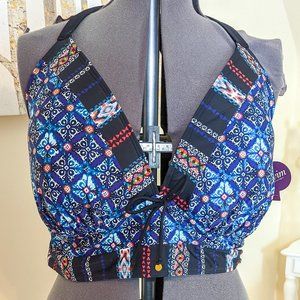 ~*NWT Cacique Blue Mosaic Geometric Swim Top - Size 28*~